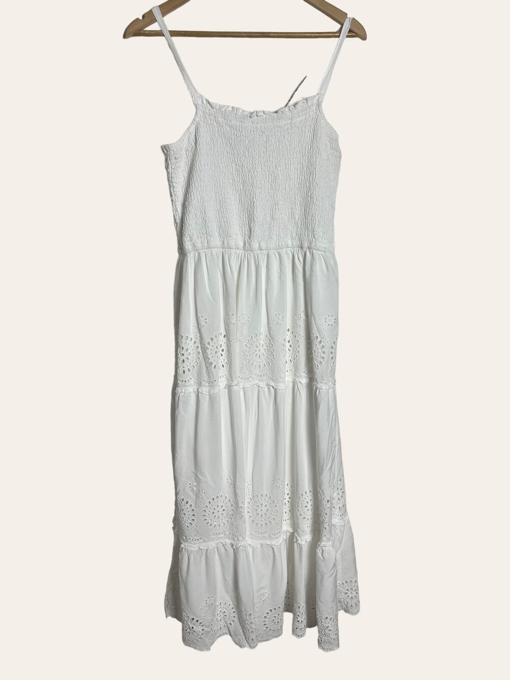 Jessica Simpson White Eyelet Smocked Sleeveless Maxi Dress Size XL